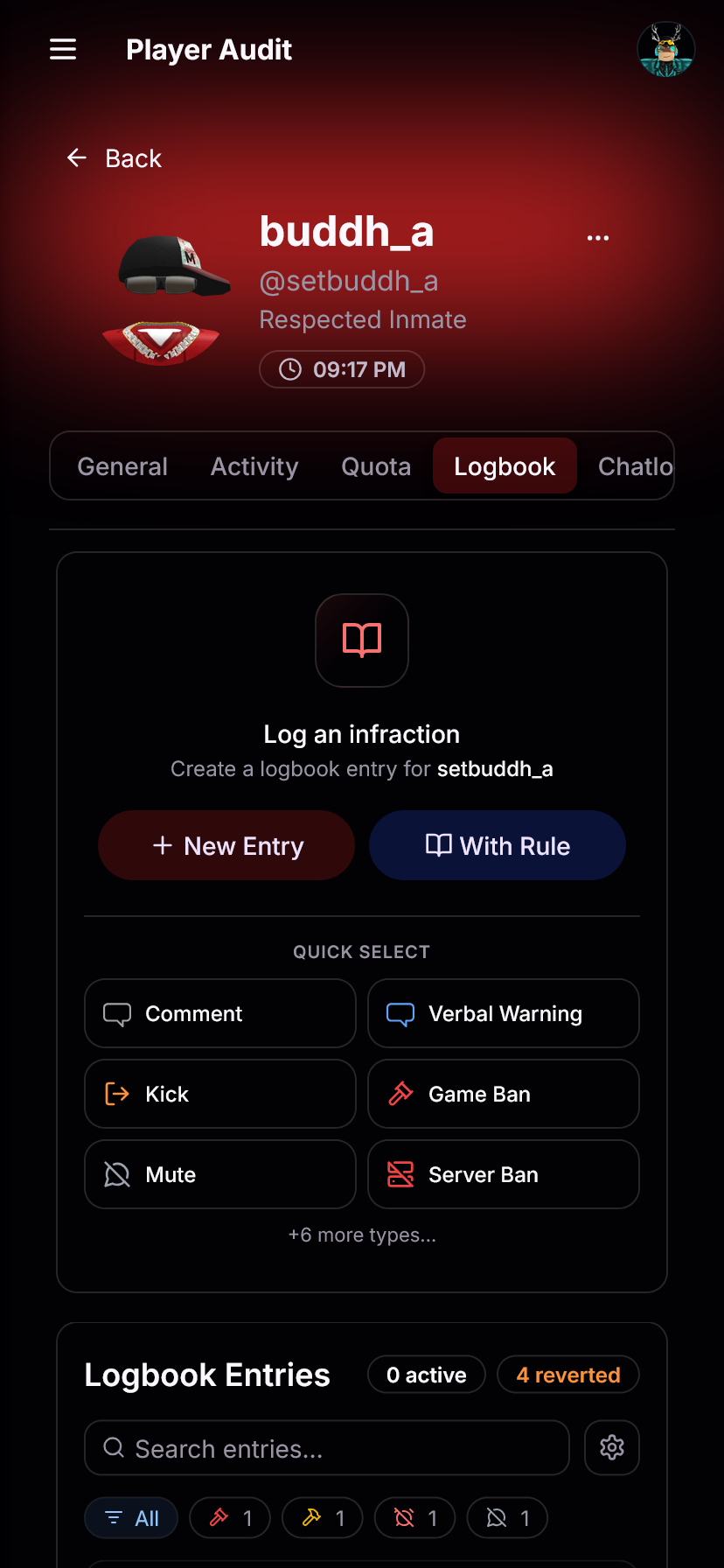BloxCord dashboard on mobile